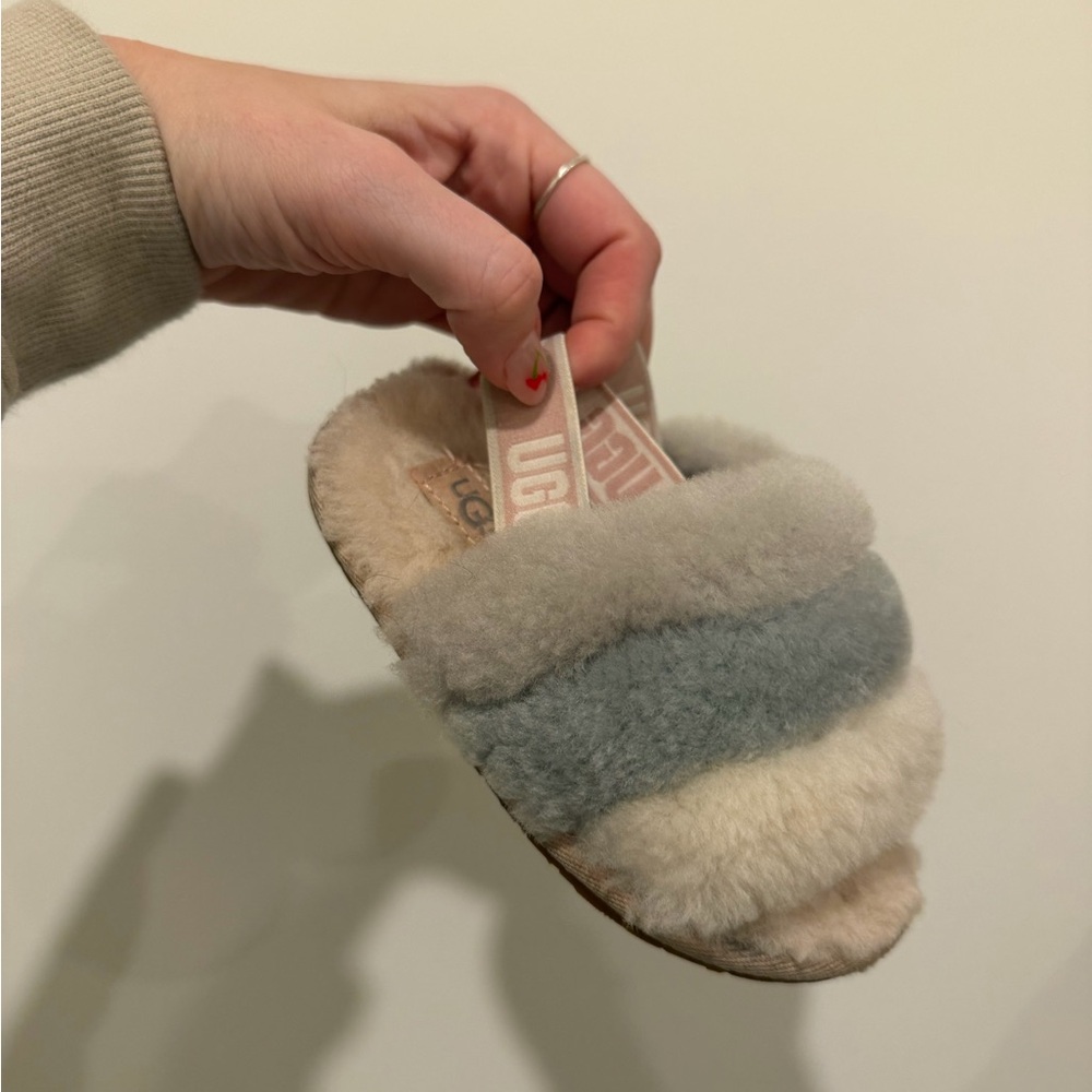 UGG Cozy Striped Fluffy Slippers - Cream, Gray, Blue